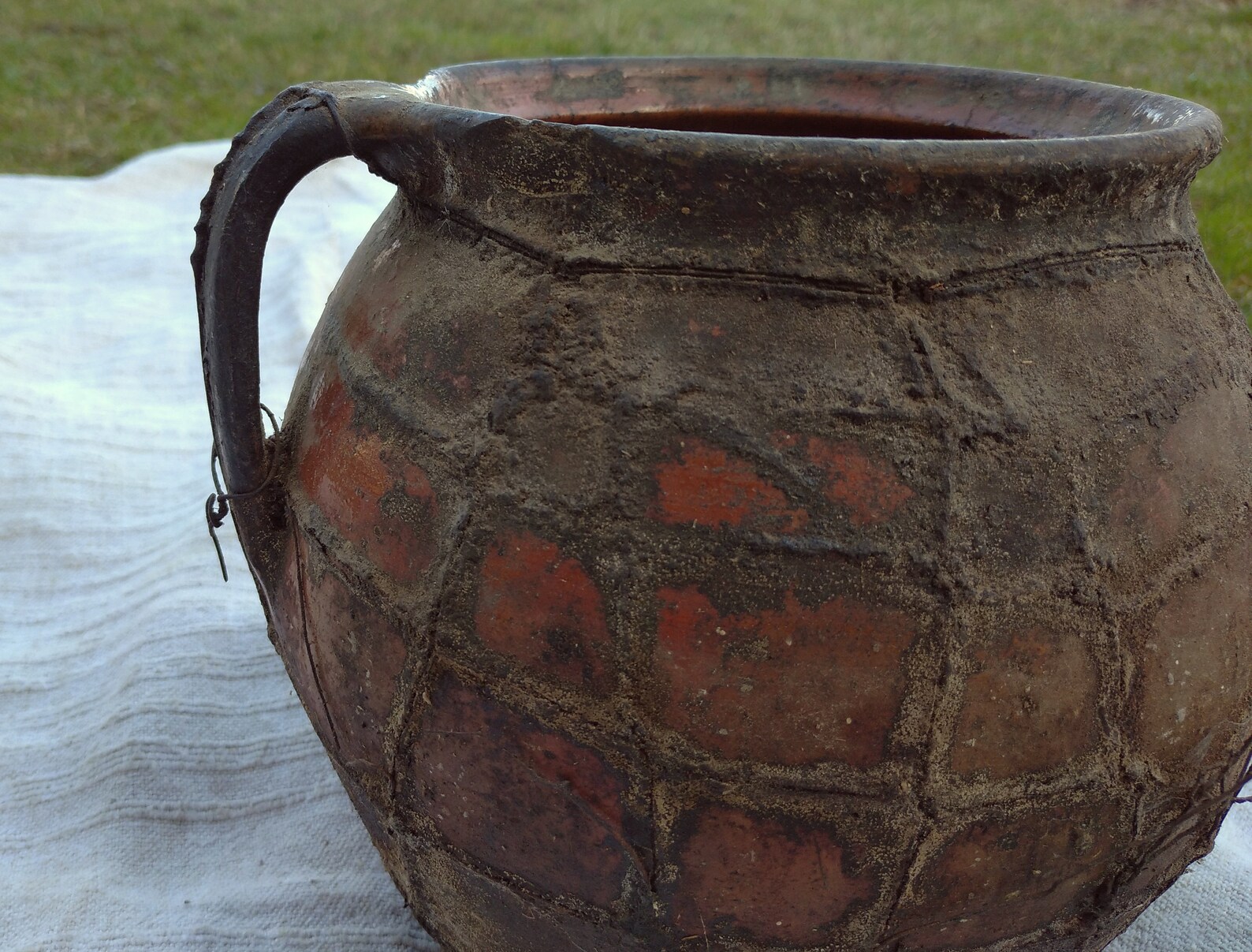 Large antique crock vase Unique baked wire ceramic Clay vase Etsy