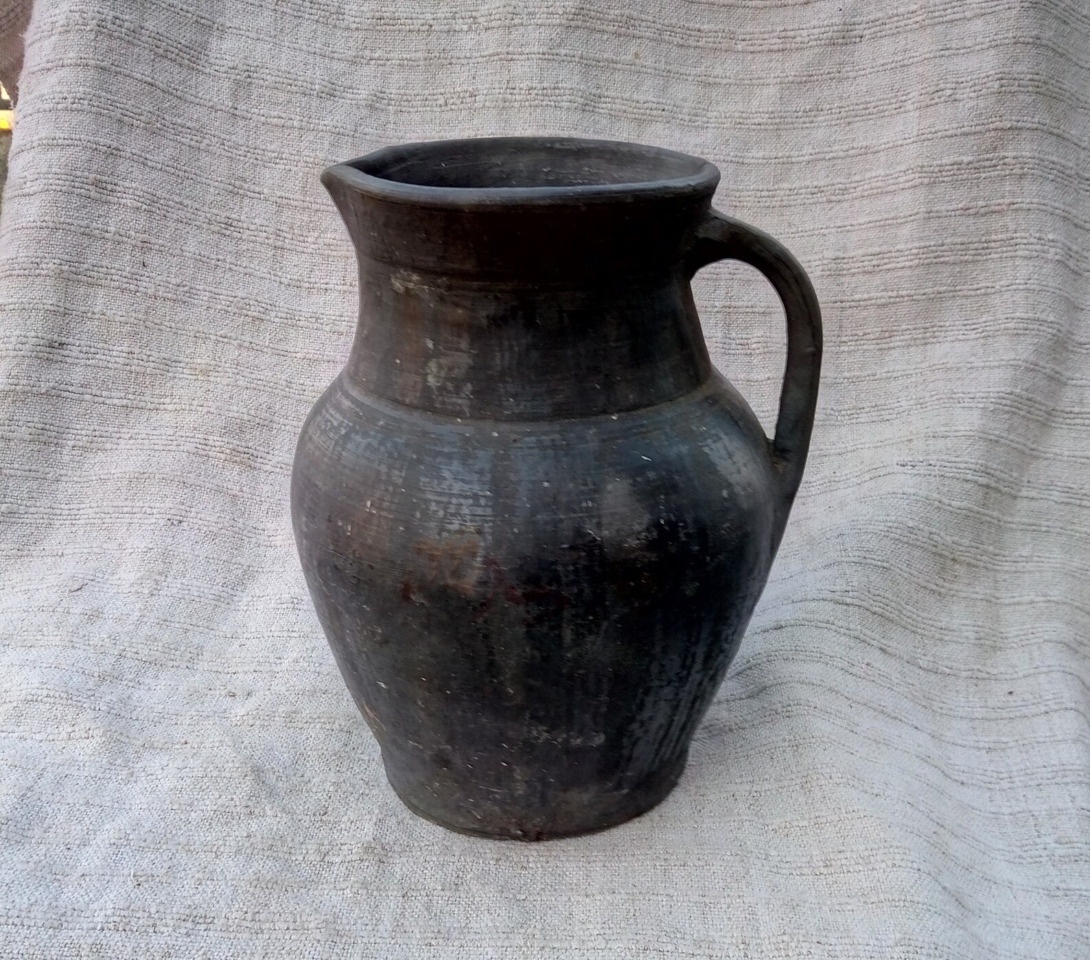 Antique clay pitcher Black ceramic crock Rustic earthenware Etsy