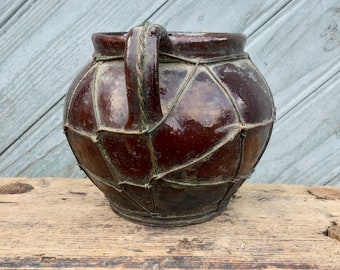 Rustic ceramic vase for flowers Antique ceramics jug Country clay pitcher Vintage pot Primitive decor Farmhouse pottery vase with Baked wire