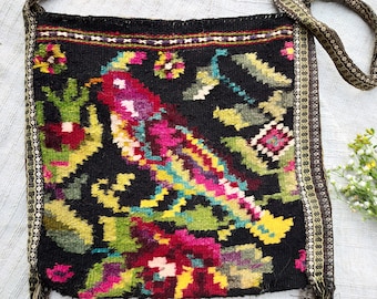 Vintage väska i ull Handvävd hoboväska Axelväska för kvinnor Antika handvävda etniska väskor Boho stor handväska