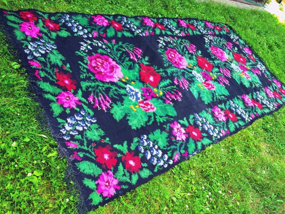 Large kilim rug 13ft Antique floor rug Bohemian rag Vintage wool carpet Homespan tapestry Woven wall hanging Boho decor Rustic gift for her