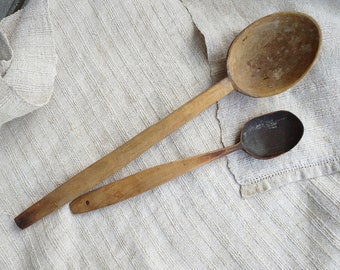 Large wooden spoons Hand carved wood rustic kitchen decor Country cottage Shipherd's spoons Primitive antiques gift Farmhouse spoon set