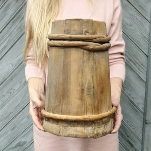 Primitive antique country decor Antique wooden vase Large butter churn Farmhouse tall vase Rustic home decor Old floor vase Unique gift 1910