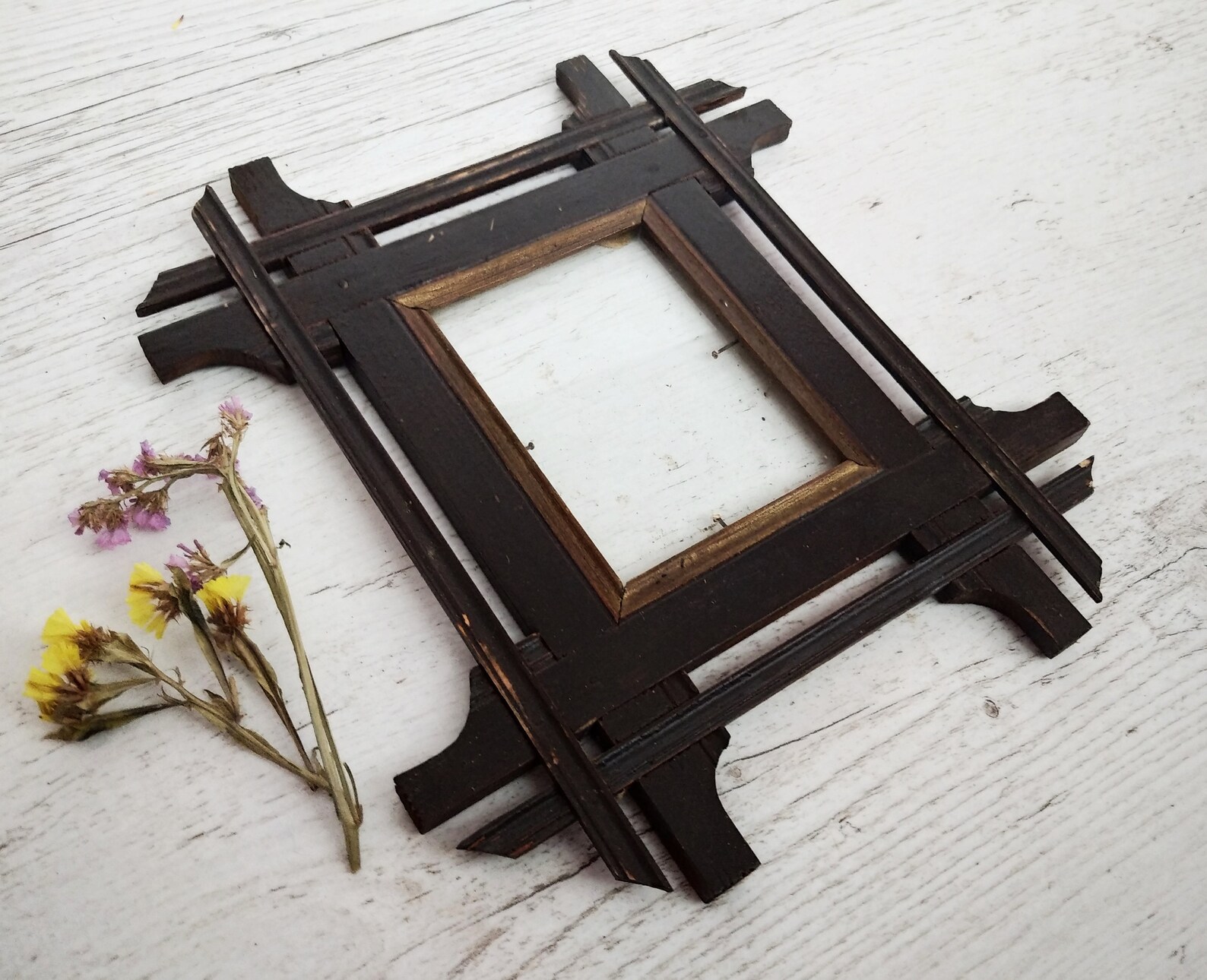 Antique wood frame Primitive photo frames Rustic Hand carved Etsy