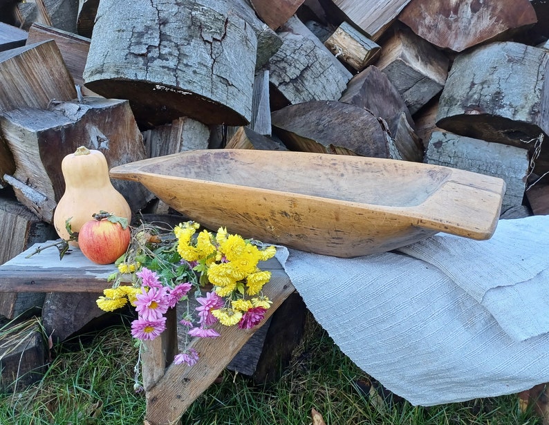 Rustic wooden dough bowl Antique bowl Wood bowl Primitives farmhouse Large bowl Eco friendly rustic decor Table centerpiece Country gift image 5