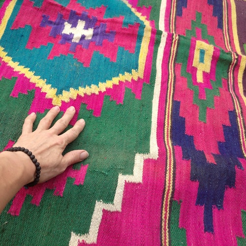 Large kilim rug Antique floor rug Bohemian rug rag shops Wool carpet Ukrainian farmhouse decor Rustic cottage area rug Gypsy decor