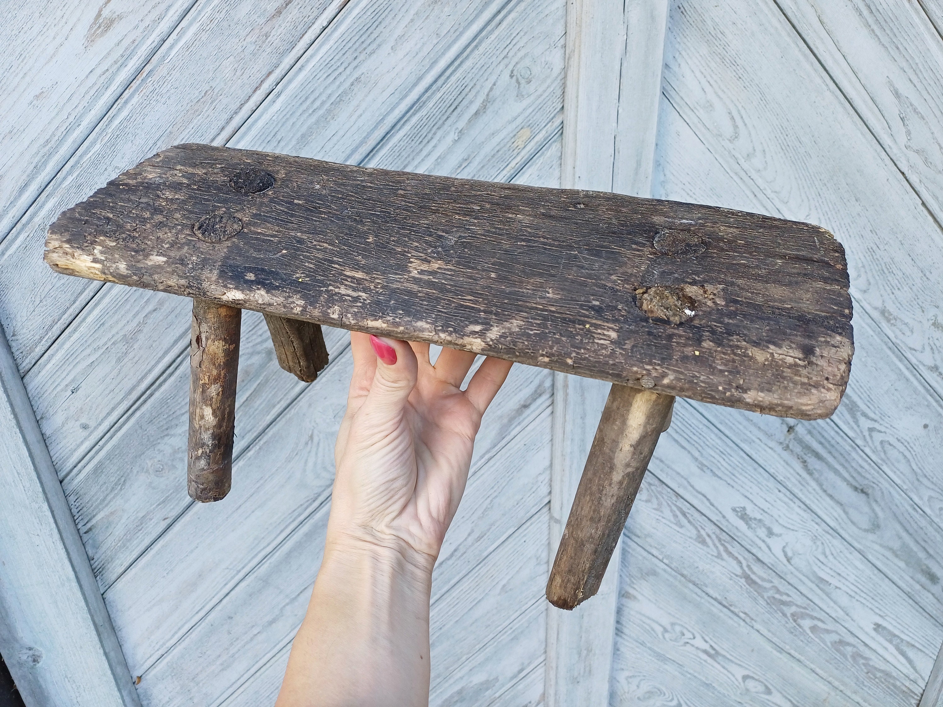 Primitive Milking Stool Small Bench Rustic Wood Bench Vintage Wooden ...