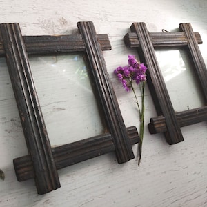Antique photo frames set of two Wood frame set Large primitive photo frames Hand carved wooden decor Rustic picture frame Country wall art