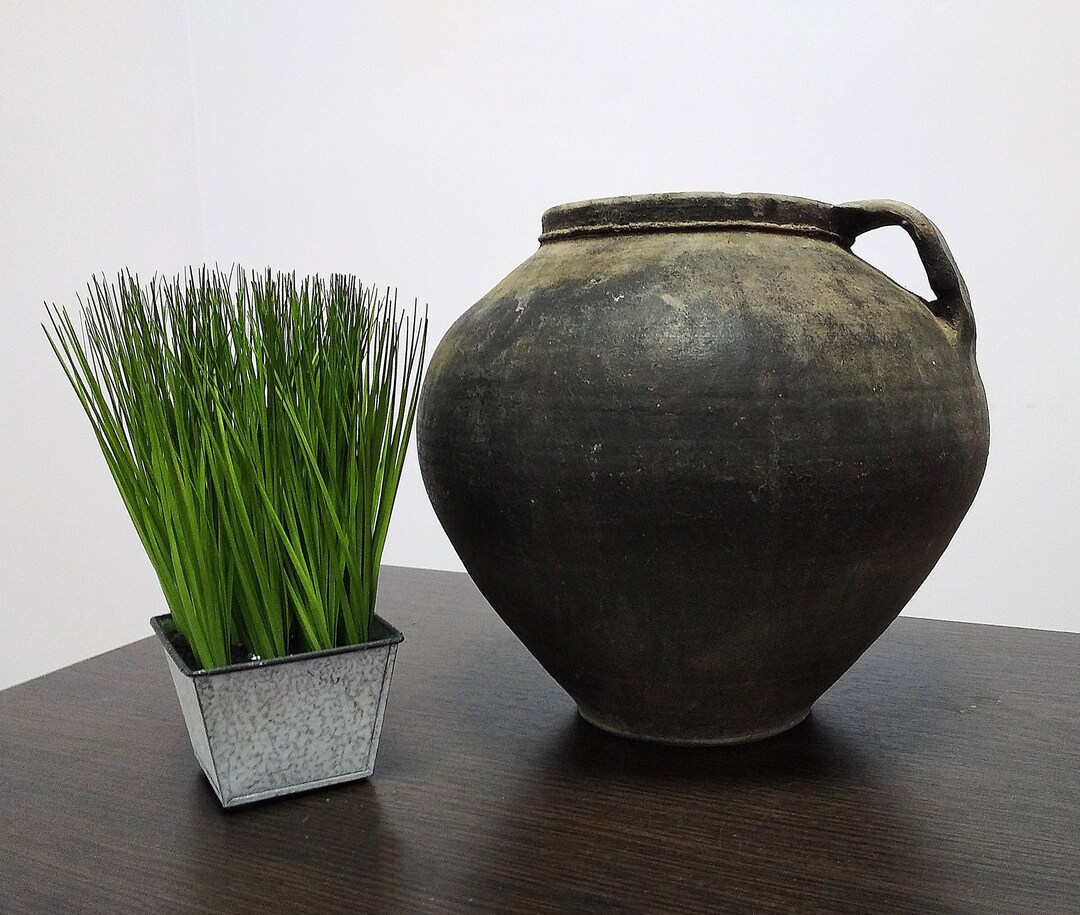 Large Pot Antique Crock Vase Vintage Black Ceramic Clay Jug Etsy