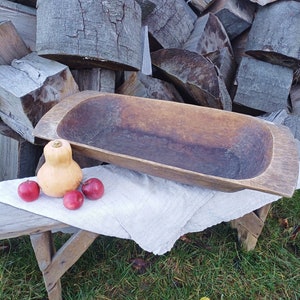 Antique wooden bowl Primitive dough bowl Country wooden trencher Rustic home decor Large bowl Table centerpiece Farmhouse cottage Cabin image 1