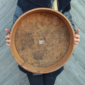Large antique sifter 17&quot; Wooden sieve basket Country wall decor Round wall hanging strainer Farmhouse cottage primitives Rustic home decor