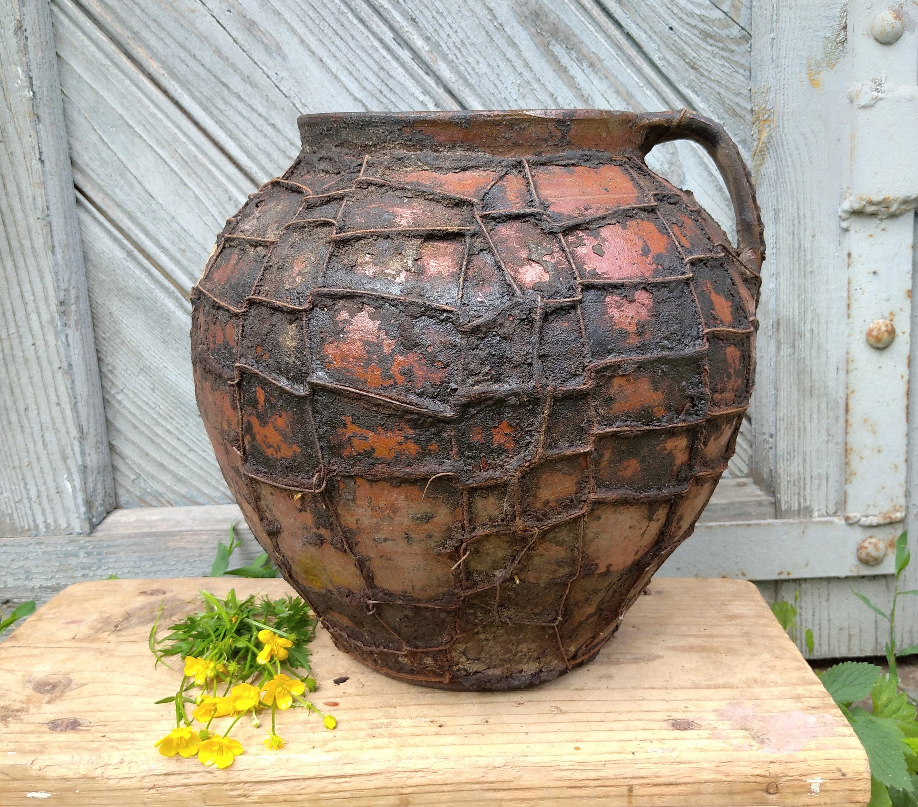 Vintage Antique Clay Jug Pitcher Vessle Primitive Pottery Vintage