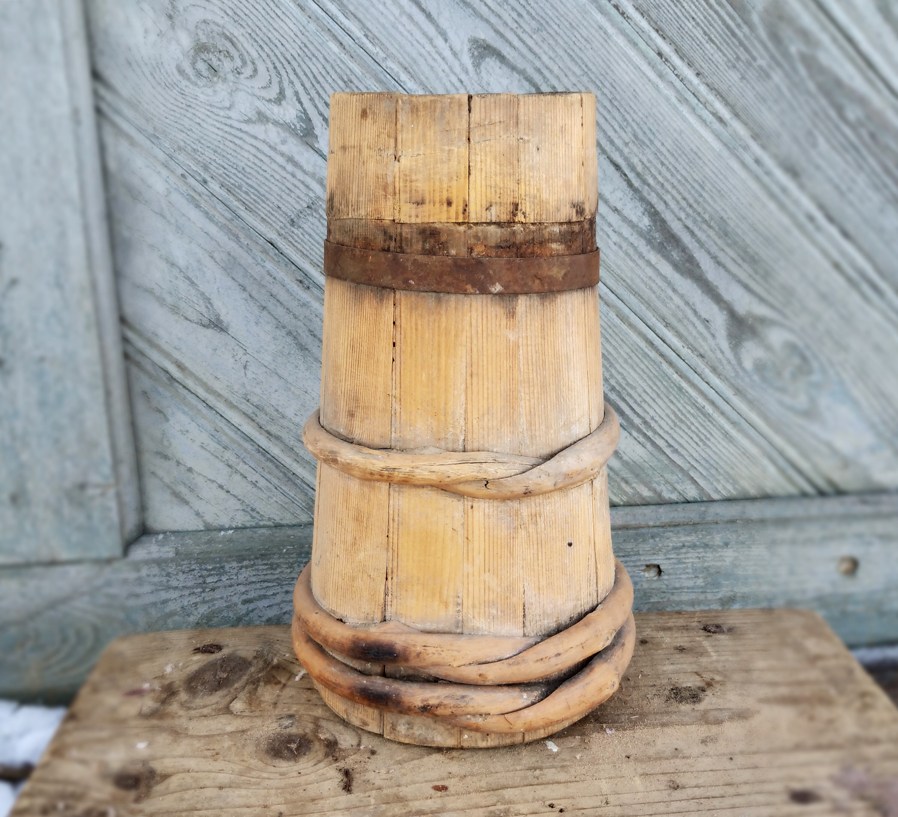 Antique wooden vase Old flower vase Rustic kitchen Large wood Etsy