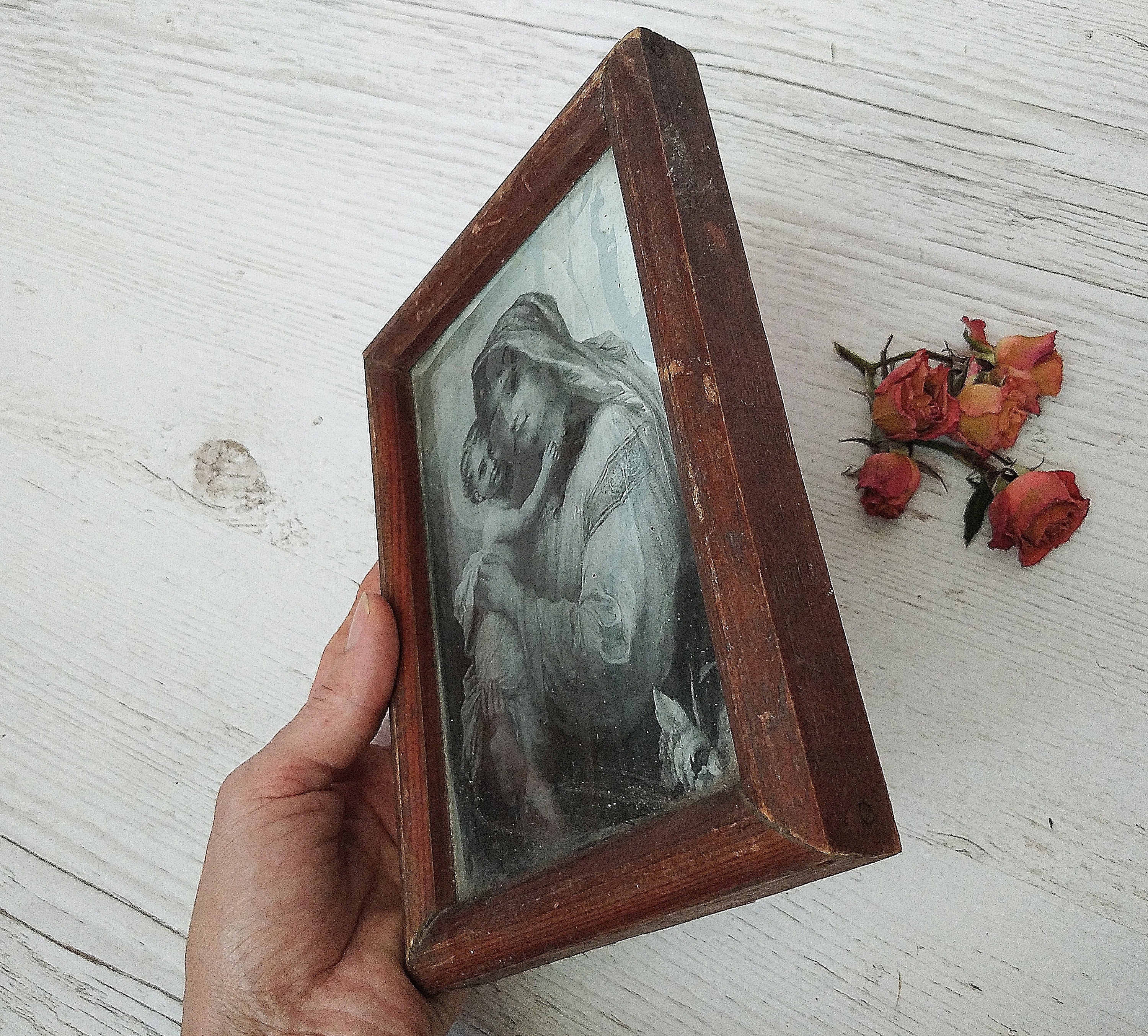 Vintage Catholic Icon in Wood Frame Framed Icon Antique Photo Frames ...