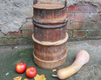 Antique vase bucket Old wooden can Wood bowl Rustic pail Primitive antique country decor Rustic vase Table centrepiece Farmhouse gift idea