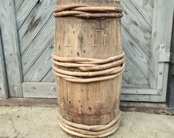 Large floor vase Primitive antique wooden vase Rustic home decor Country life wood vase Farmhouse cottage Front porch decor Tall vase