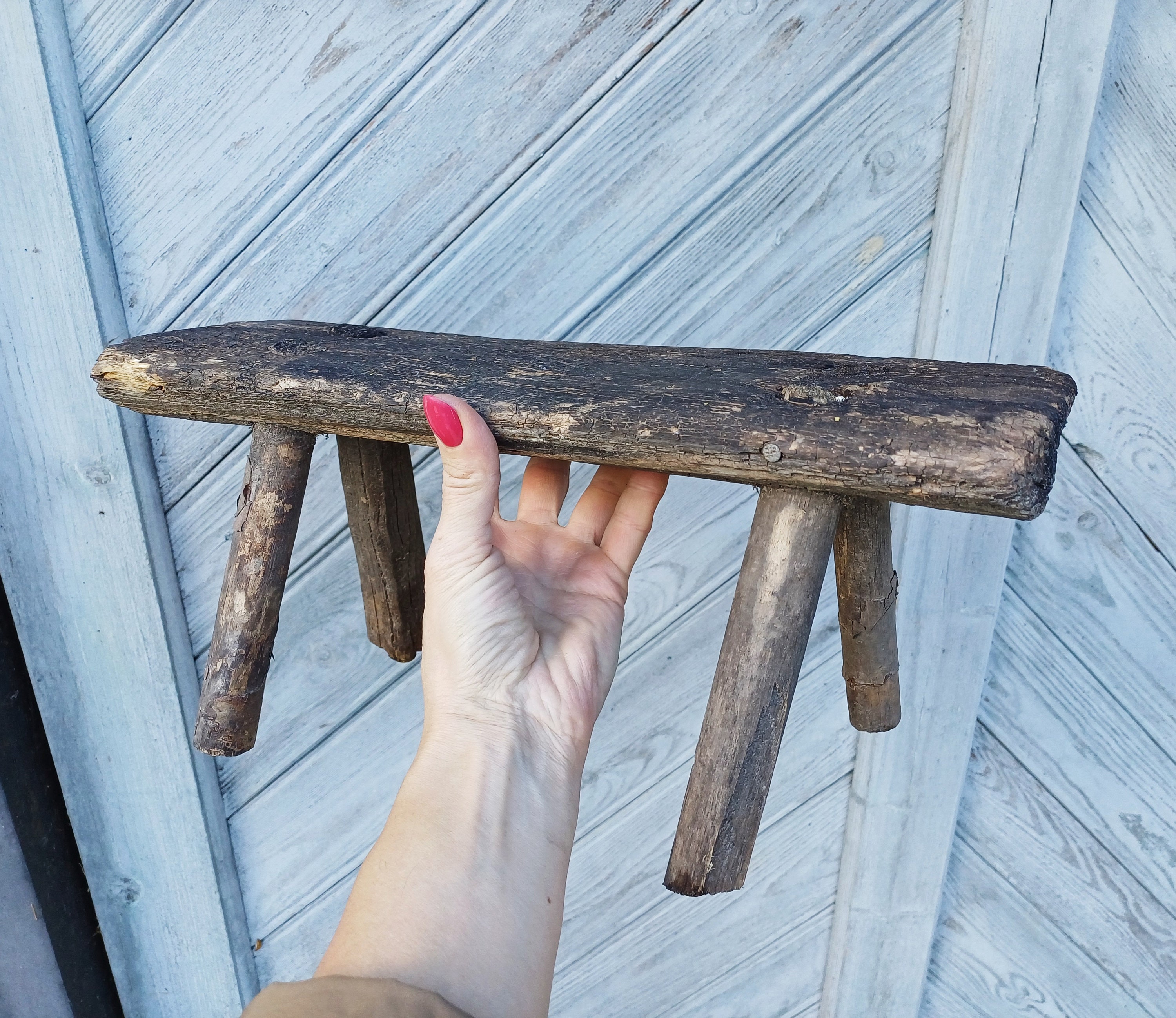 Primitive Milking Stool Small Bench Rustic Wood Bench Vintage Wooden ...