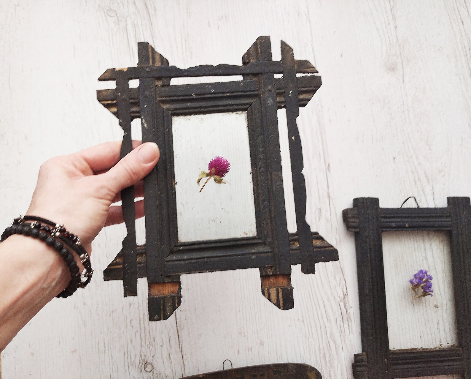 Antique Frames Set of Three Wood Photo Frame Set Primitive Etsy