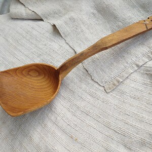 Large wooden dipper / spoon from antique cottage kitchen Rustic decor Hand carved wood Farmhouse antiques Ukrainian country home decorating