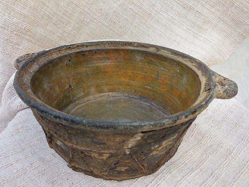 Antique wabi sabi bowl of ceramic with biked wire overlay | Etsy