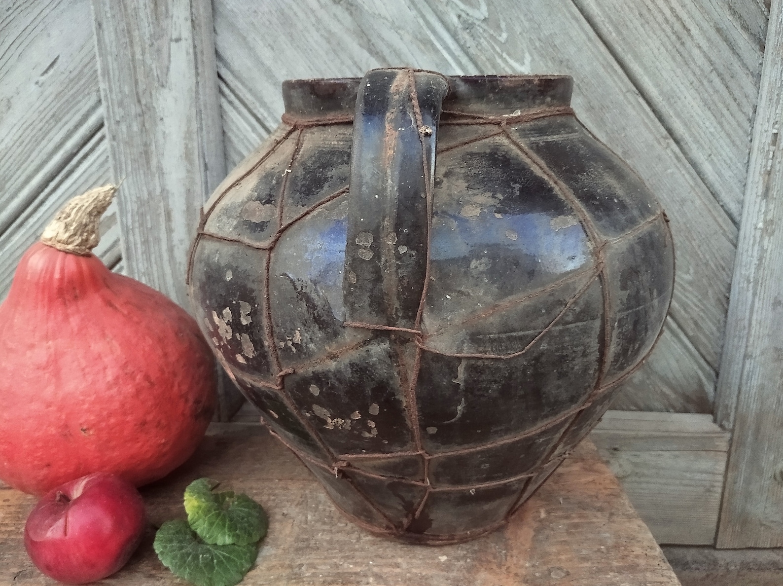 Large Antique Crock Vase Unique Baked Wire Ceramic Clay Vase Etsy