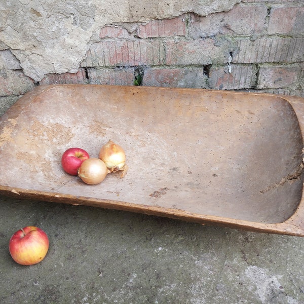 XXL antique dough bowl Large wooden bowl Primitive antiques Rustic home decor Country wood bowl Farmhouse large heavy trencher