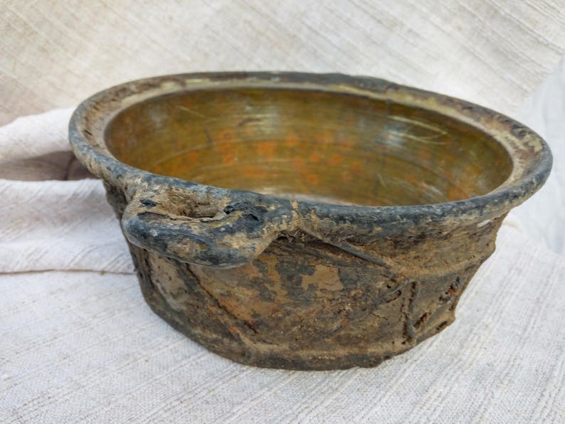 Antique wabi sabi bowl of ceramic with biked wire overlay | Etsy