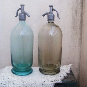 Vintage seltzer bottle Glass soda siphon Teal and Pale brown Glass barware Turquoise oher Glassware Gift idea Price per one bottle