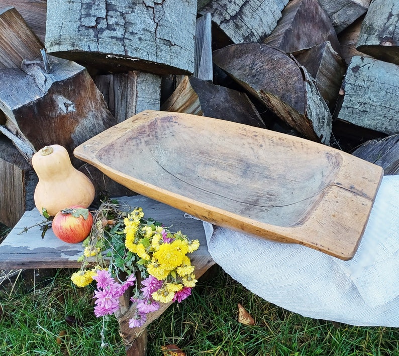 Rustic wooden dough bowl Antique bowl Wood bowl Primitives farmhouse Large bowl Eco friendly rustic decor Table centerpiece Country gift image 1