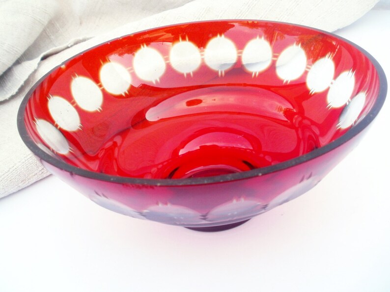 Glass salad bowl Cranberry red bowl Fruit bowl Serving bowl Etsy