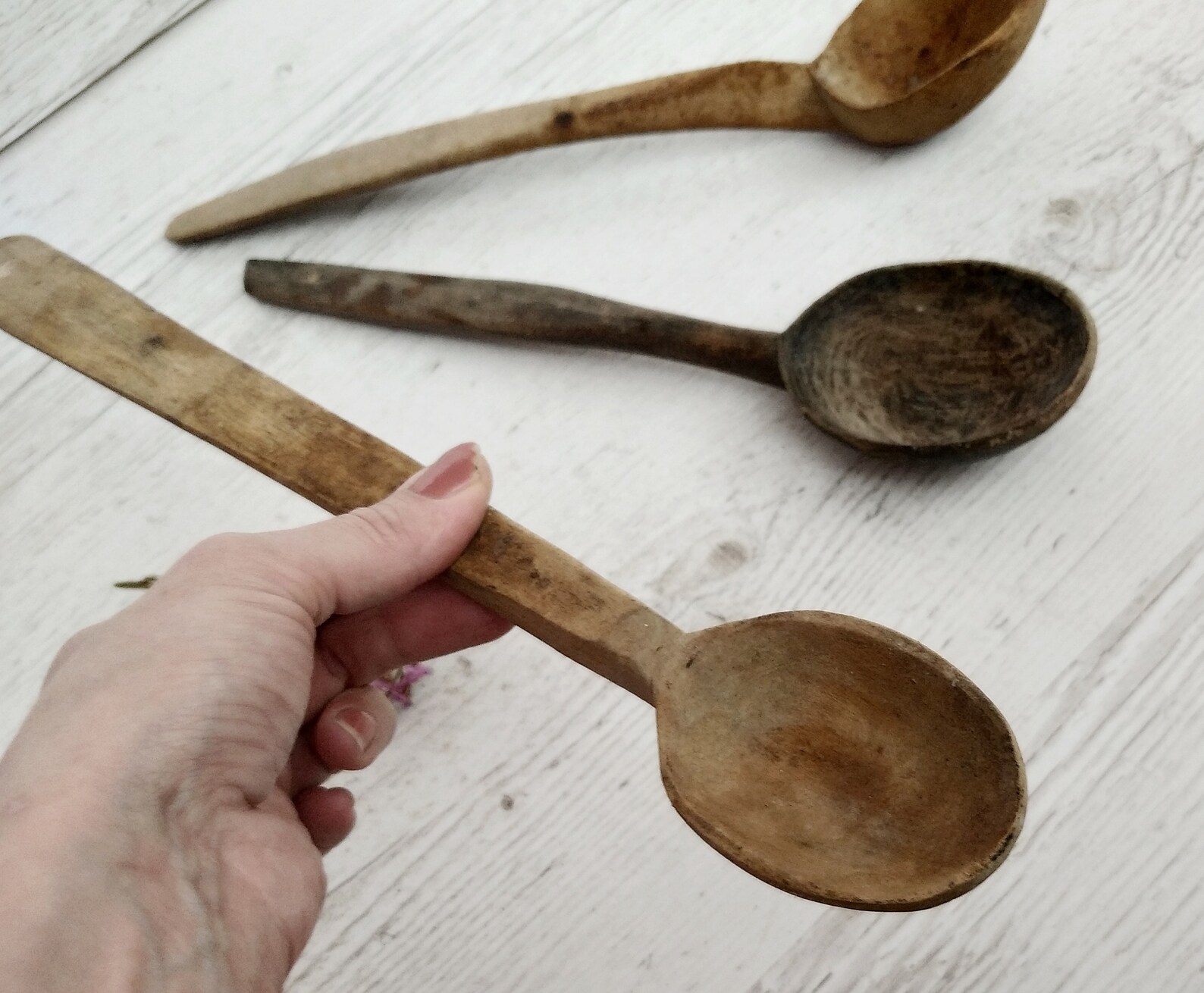 Large antique wooden spoon Set of 3 Country kitchen decor Etsy