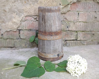 Antique wood vase Tall wooden vase Primitive decor Country kitchen Farmhouse cottage Rustic home decor