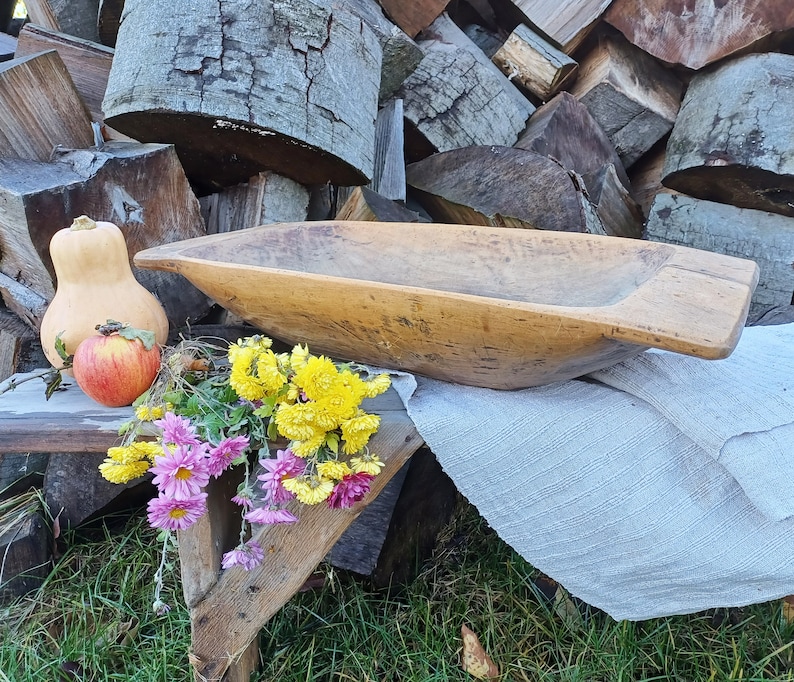 Rustic wooden dough bowl Antique bowl Wood bowl Primitives farmhouse Large bowl Eco friendly rustic decor Table centerpiece Country gift image 2