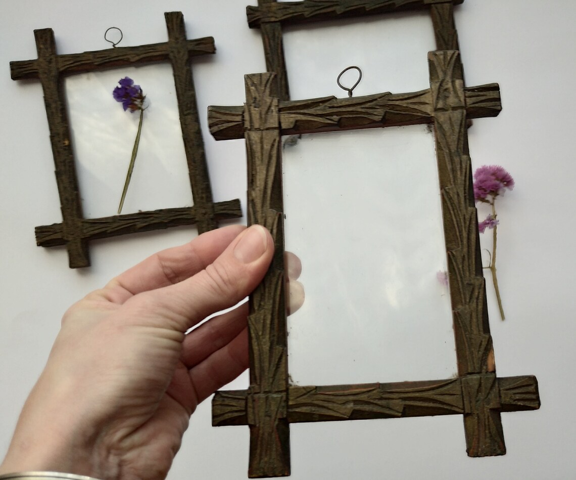 Antique frames set of three Wood photo frame set Primitive Etsy