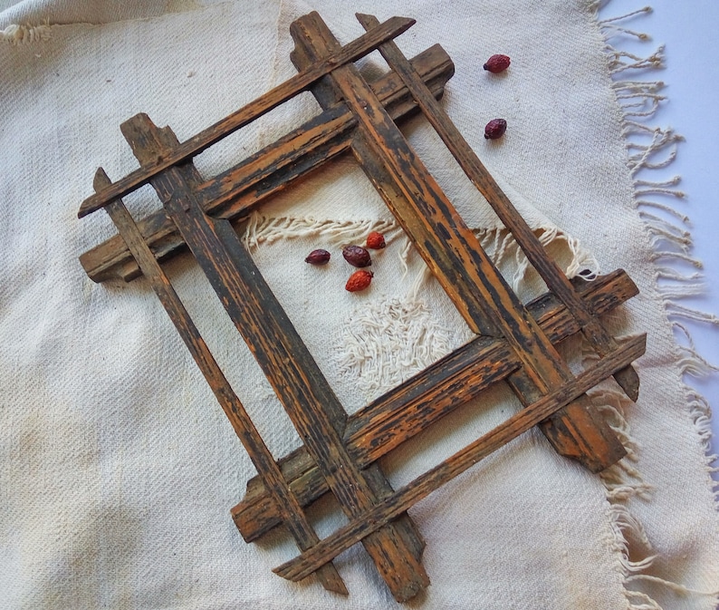 Antique wood frame Primitive photo frames Rustic Hand carved Etsy