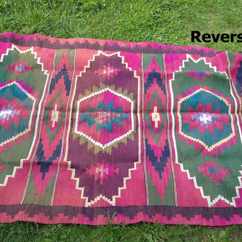 Large kilim rug Antique floor rug Bohemian rug rag shops Wool carpet Ukrainian farmhouse decor Rustic cottage area rug Gypsy decor