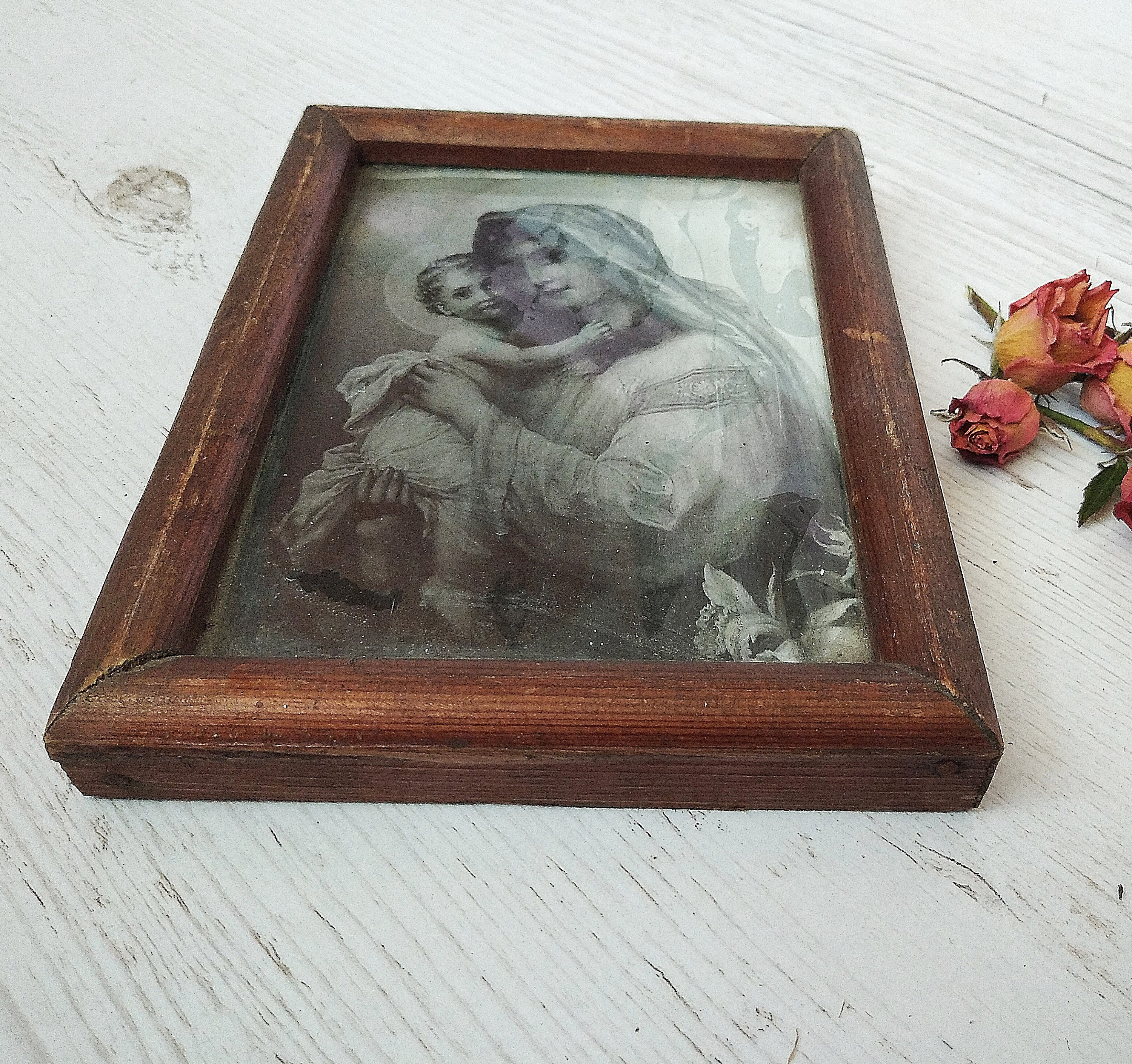 Vintage Catholic Icon in Wood Frame Framed Icon Antique Photo Frames ...