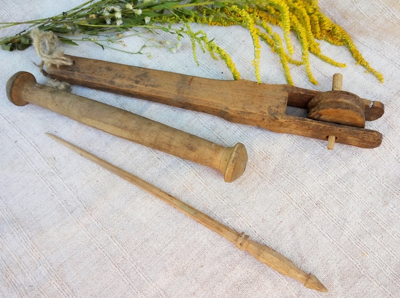 Large antique weaving tools set Collectible ancient crafts Etsy
