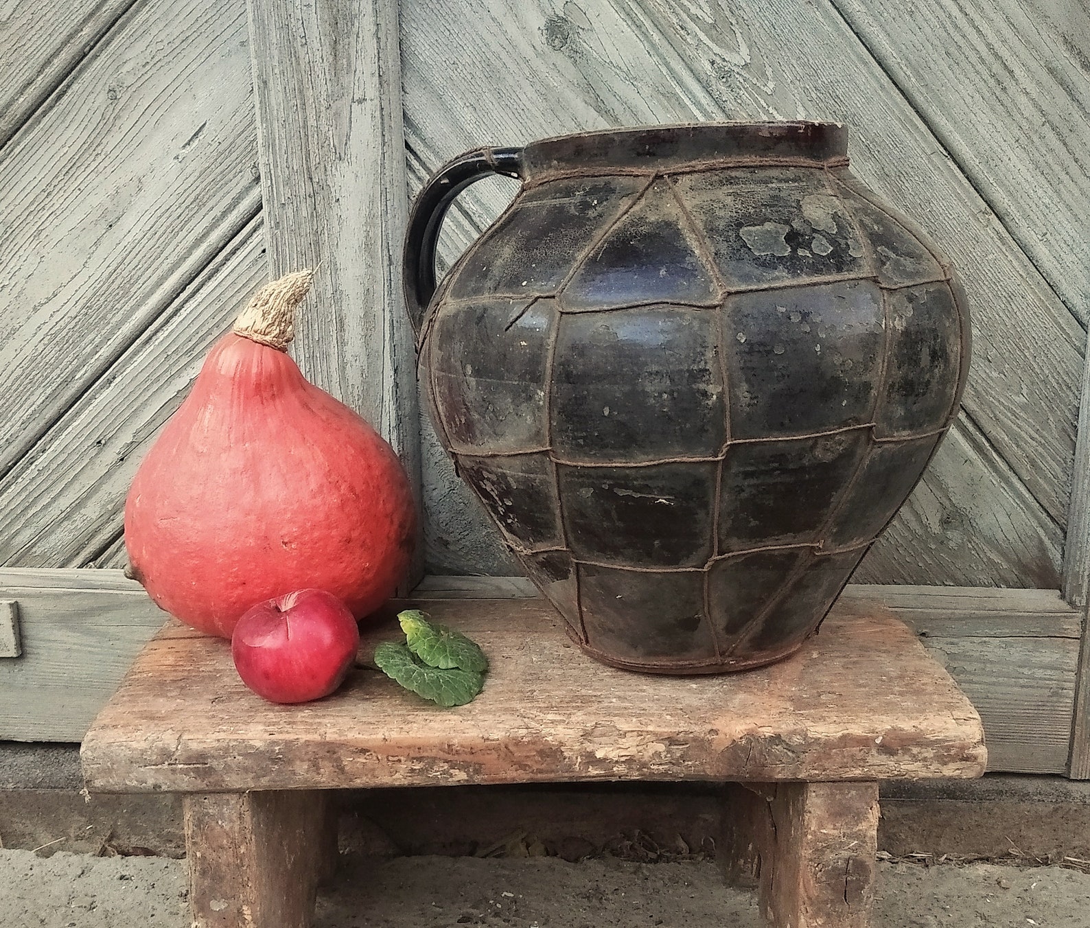 Large Antique Crock Vase Unique Baked Wire Ceramic Clay Vase Etsy