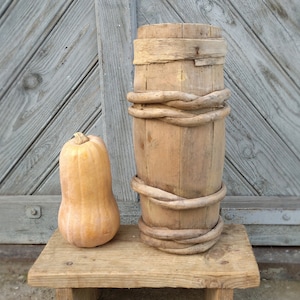 Primitive antique bowl Rustic home decor Wooden vase Wood bowl barrel bucket Rare country decor Large vase Unique gift idea 1920s