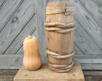 Primitive antique bowl Rustic home decor Wooden vase Wood bowl barrel bucket Rare country decor Large vase Unique gift idea 1920s