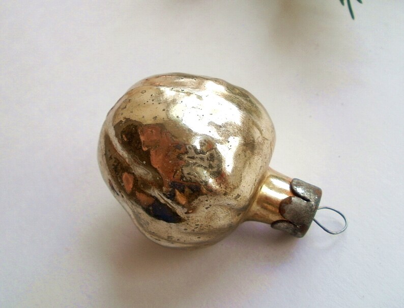 1950s Christmas decoration Golden nut Hazelnut Cone Antique glass bauble Shabby chic Christmas ornament Xmas tree decor Soviet Xmas