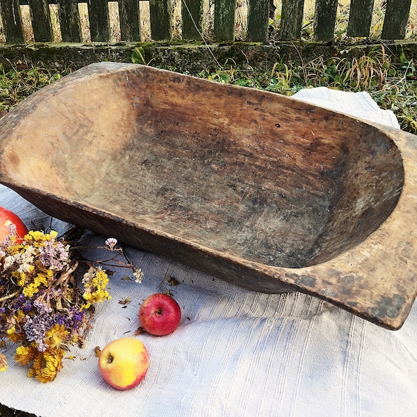 Antique dough bowl Large wooden bowl Old dough bowl Primitive antique Country wood bowl Large trencher Rustic home decor Farmhouse