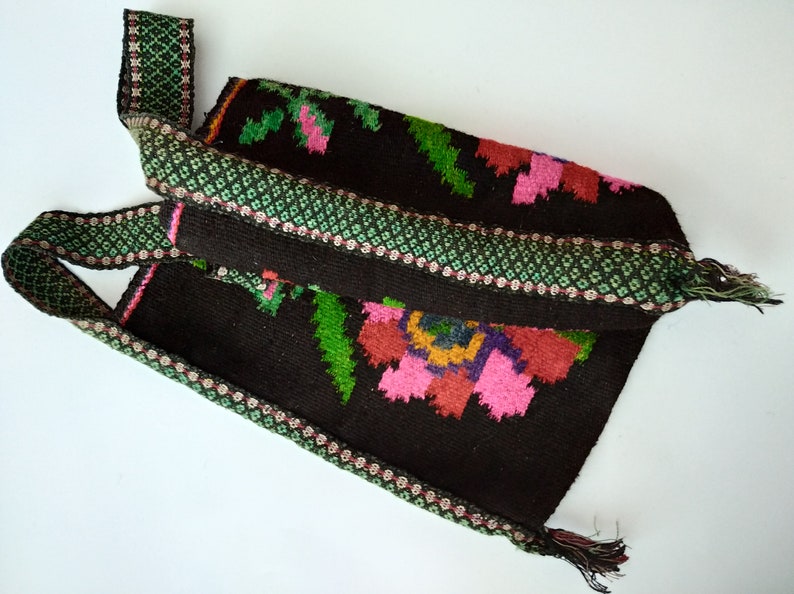 Etniska väskor Antik ullväska Rustik axelväska Boho tote-väska Blommig kelimväska Boho gypsy hobo-väska Handvävd mattväska bild 6