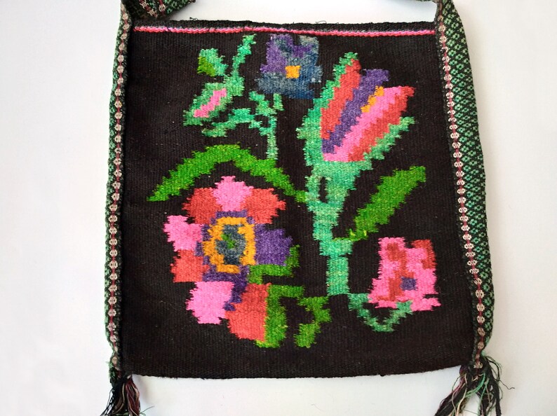 Etniska väskor Antik ullväska Rustik axelväska Boho tote-väska Blommig kelimväska Boho gypsy hobo-väska Handvävd mattväska bild 3
