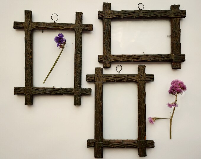 Antique Frames Set of Three Wood Photo Frame Set Primitive Etsy