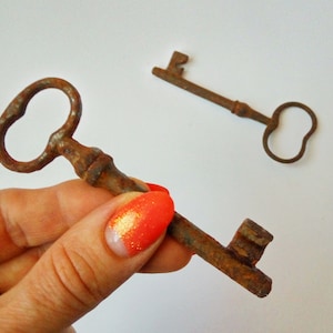 Keys skeleton set Two large lock key Wrought iron key Antique hardware Valentine&#39;s day gift Steampunk Industrial decor