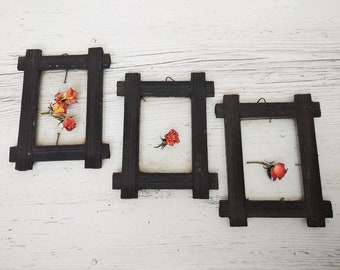 Antique Frames Set of Three Wood Photo Frame Set Primitive Photo Frames ...