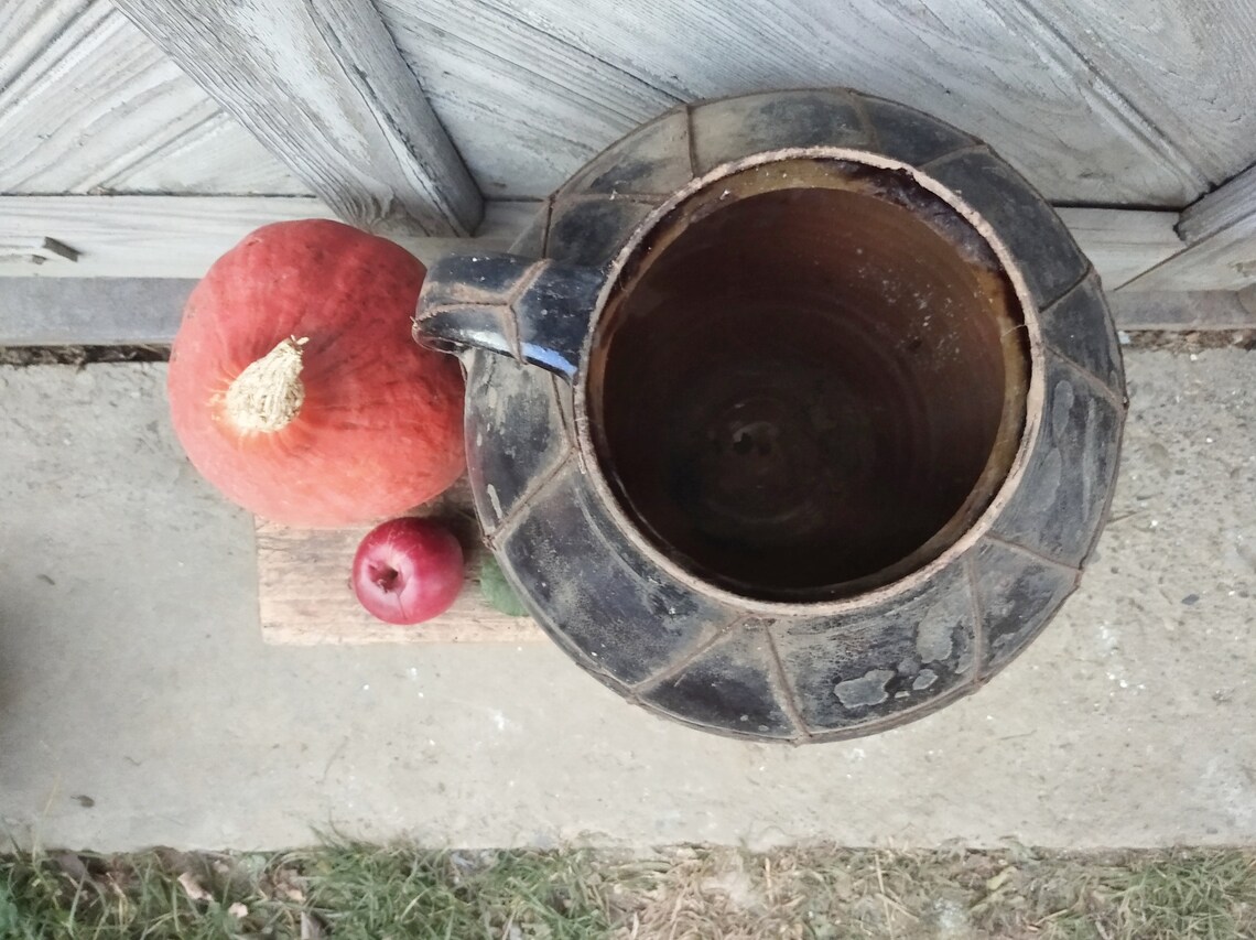 Large Antique Crock Vase Unique Baked Wire Ceramic Clay Vase Etsy