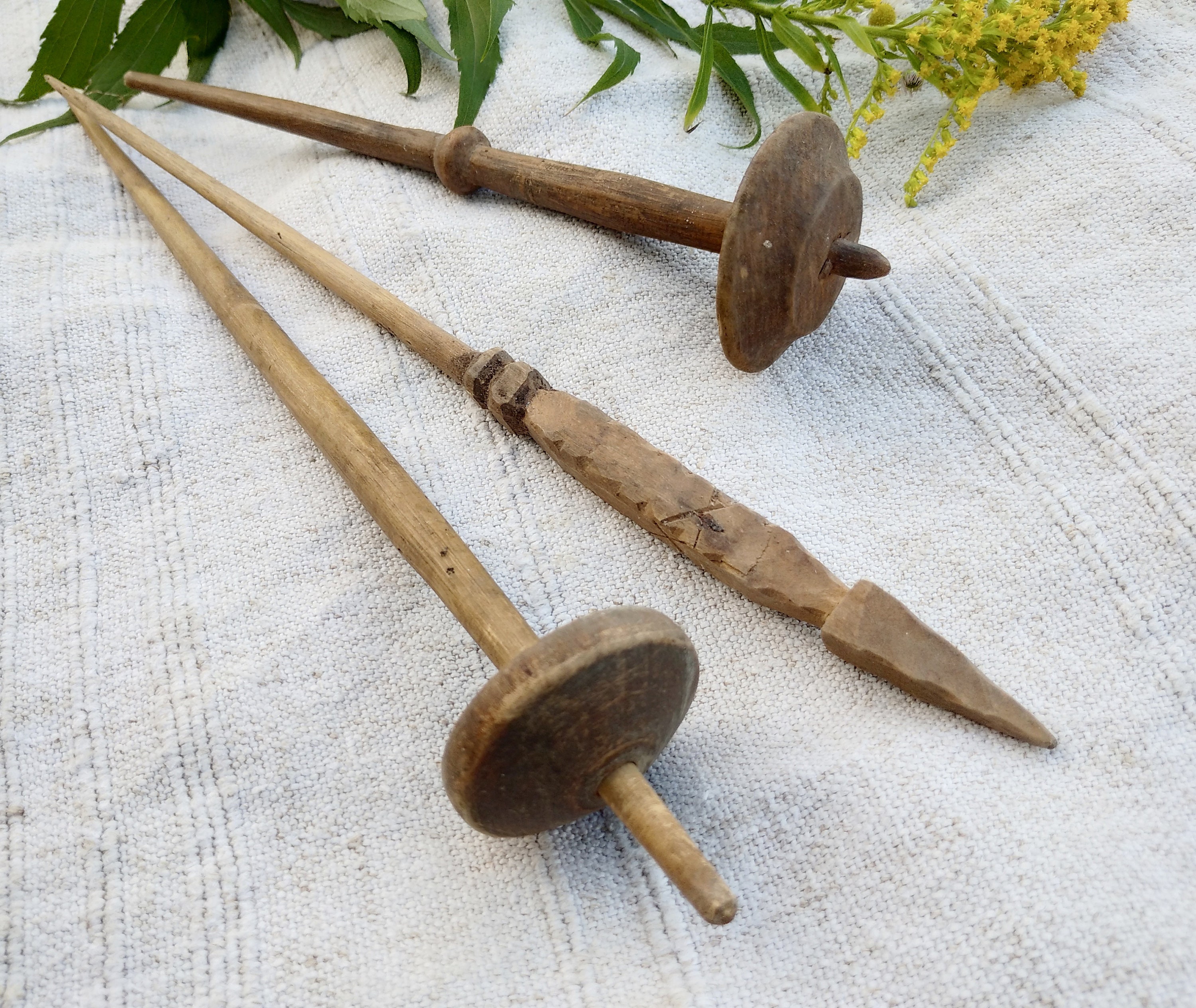 Antique weaving drop spindle set Old loom parts Ancient crafts Etsy